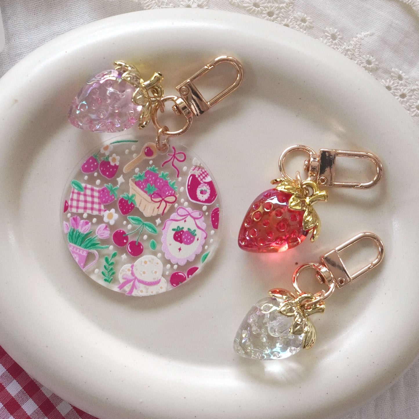 3D Strawberry Charm Keychain
