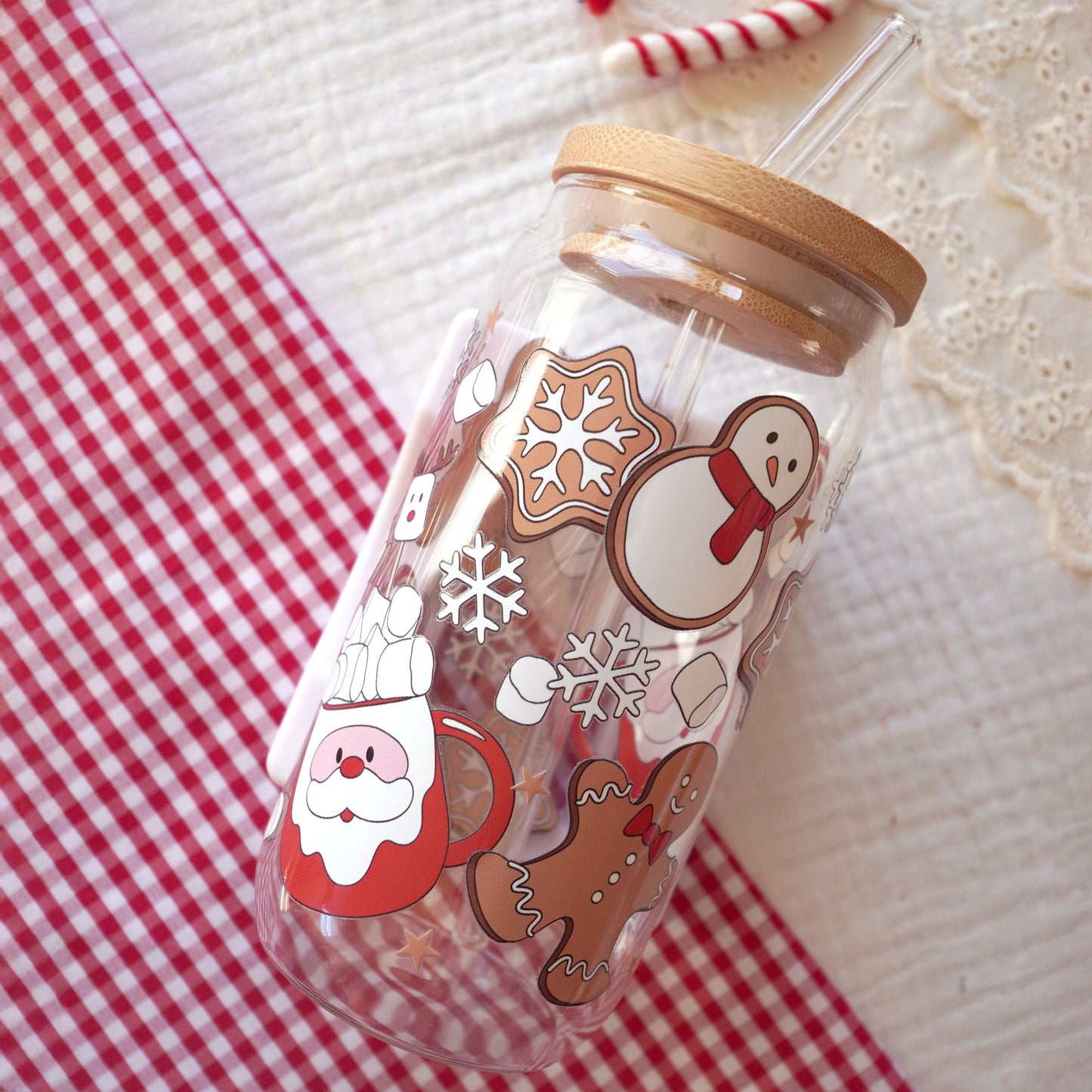 Pre-Assembled 16oz Glass Cup | Happy Holiday Time