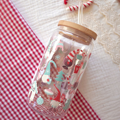 Pre-Assembled 16oz Glass Cup | Holiday Gnomes