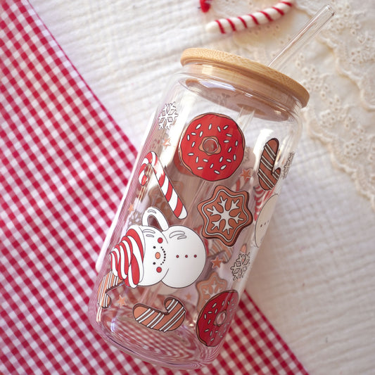 Pre-Assembled 16oz Glass Cup | Snowman Mug