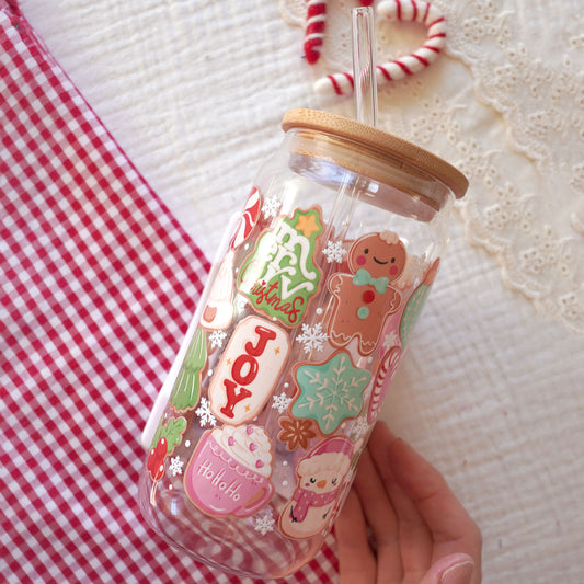 Pre-Assembled 16oz Glass Cup | Magical Holly Jolly