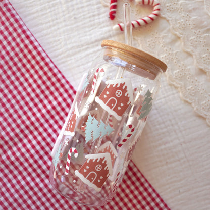 Pre-Assembled 16oz Glass Cup | Gingerbread House