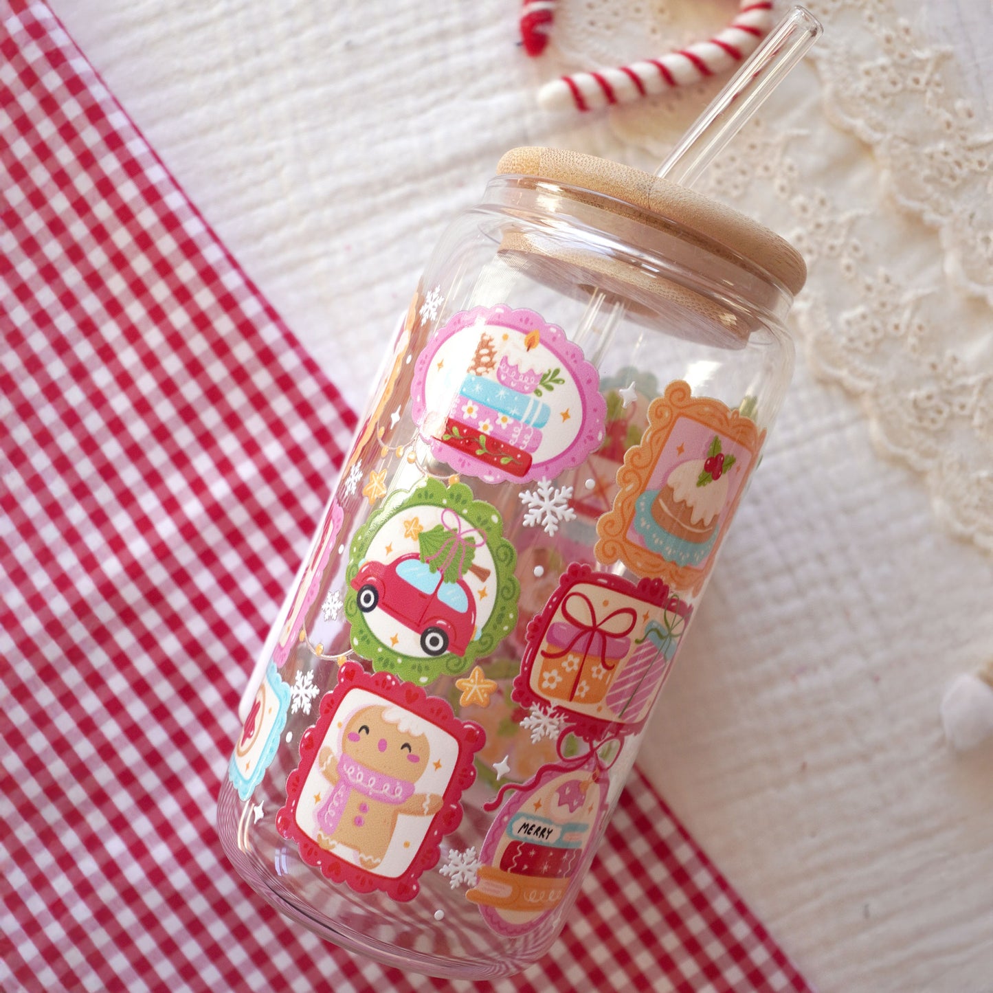 Pre-Assembled 16oz Glass Cup | Holiday Gallery