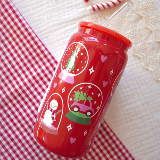 Pre-Assembled 16oz Glass Cup | Snow Globe x Cherry Red Cup