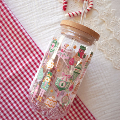 Pre-Assembled 16oz Glass Cup | Pink Nutcracker