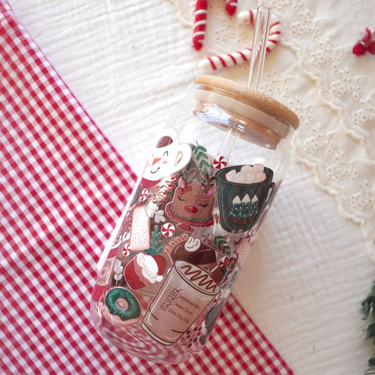 Pre-Assembled 16oz Glass Cup | Cozy Coffee Time