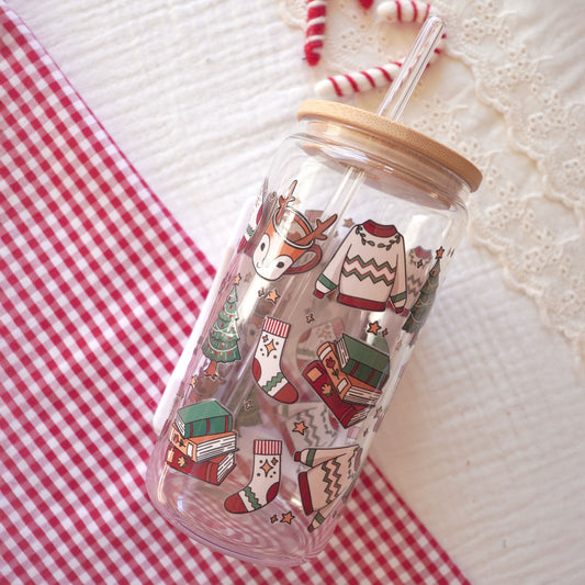 Pre-Assembled 16oz Glass Cup | Cozy Winter Reading Time