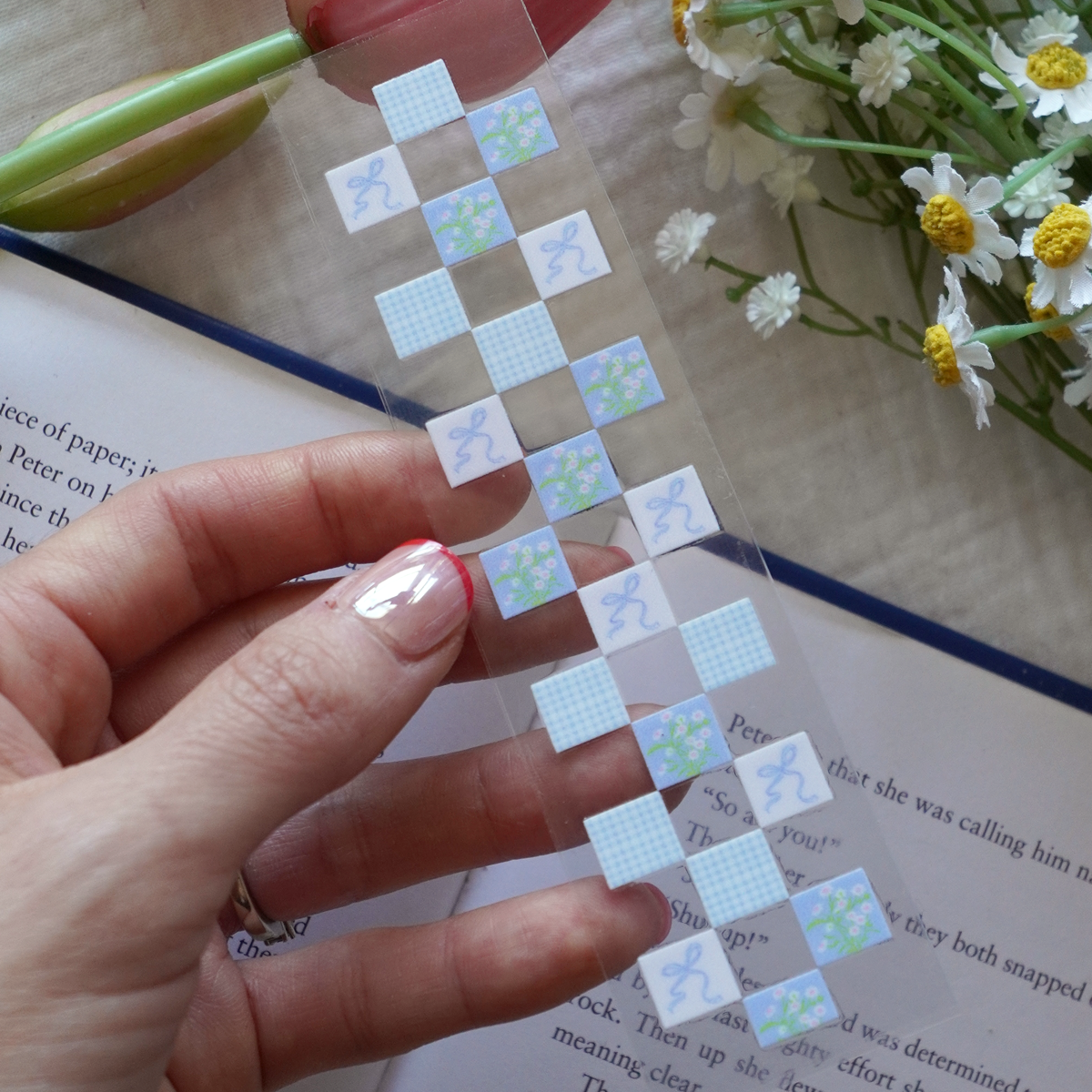 [ Double Sided ] Bookmark UV DTF Decal | Everblooming Coquette Blue