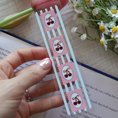 [ Double Sided ] Bookmark UV DTF Decal | Vintage Cherry Stamp