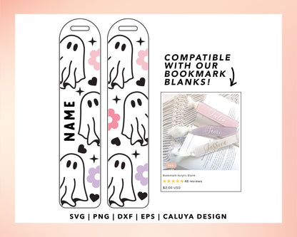 Bookmark Template SVG | Cute Ghost with Flower SVG