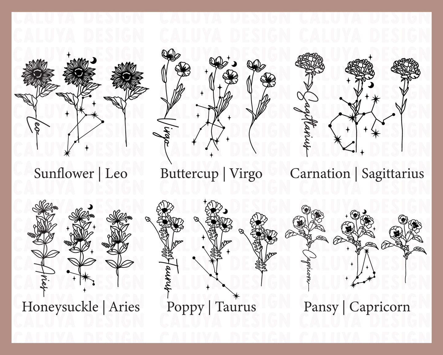 Zodiac Flower SVG Bundle | Birth Month Flower SVG Bundle