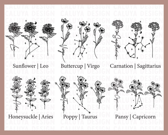 Zodiac Flower SVG Bundle | Birth Month Flower SVG Bundle – Caluya Design