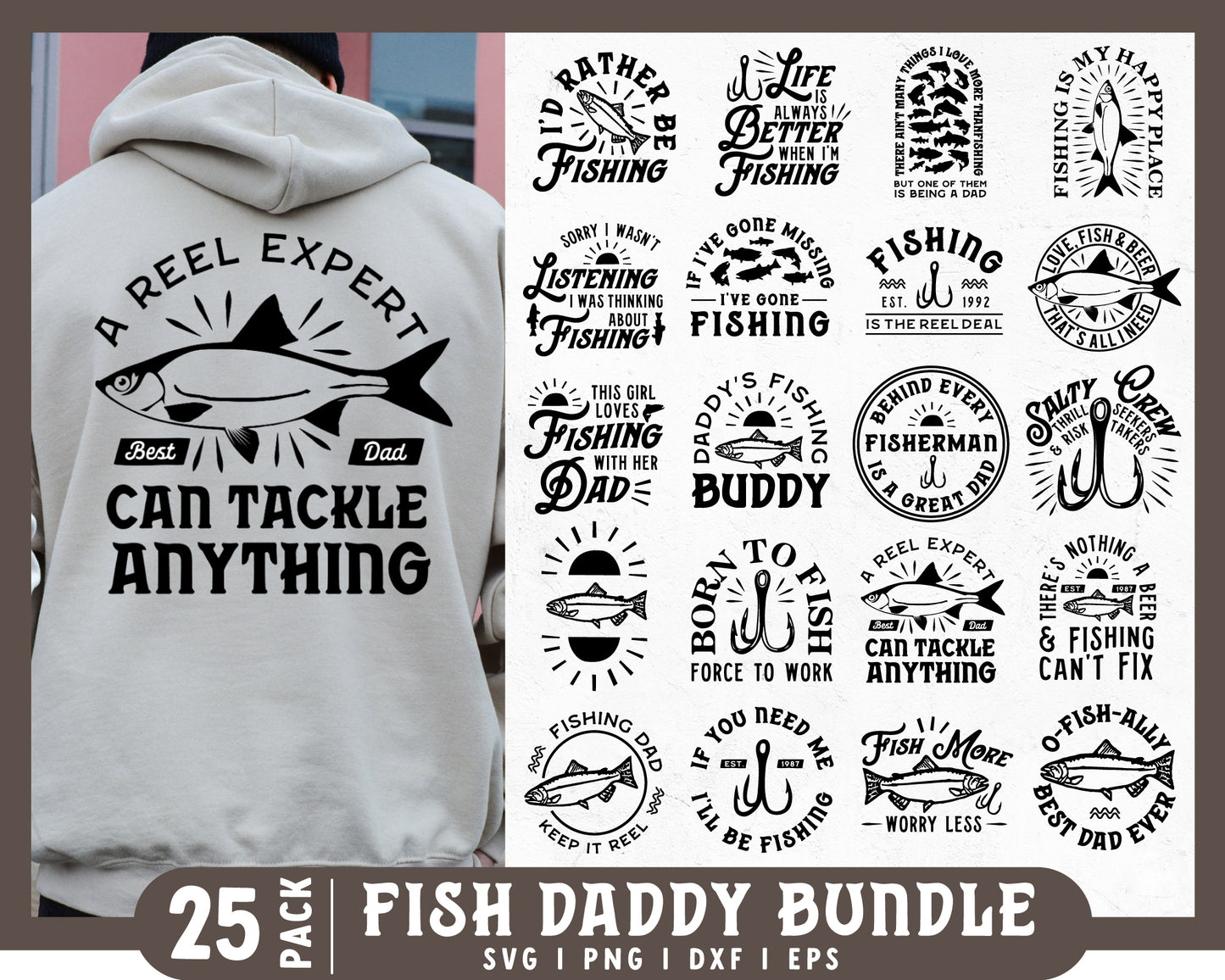 25 Pack Fishing Dad Shirt SVG Bundle | Matching with Kids SVG