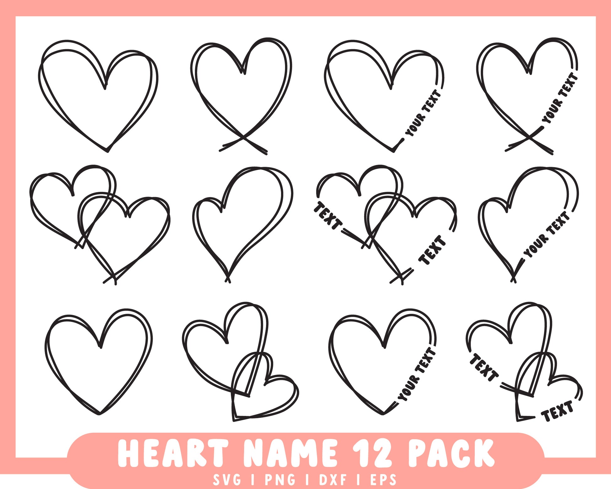 Heart Name Add-on SVG Bundle 12 PACK