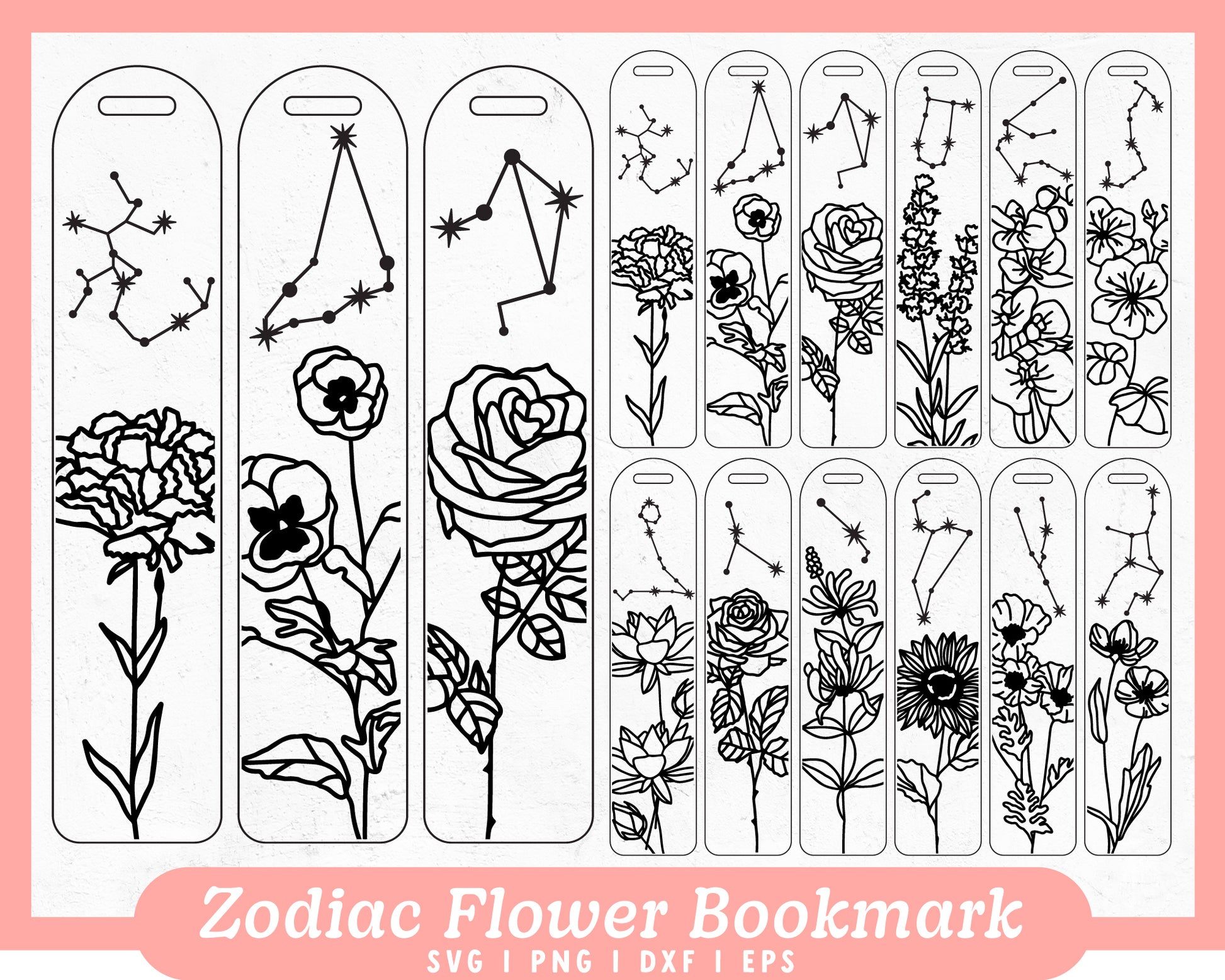 Zodiac Bookmark SVG | Zodiac Flower SVG | Bookmark Template SVG