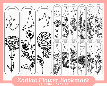 Zodiac Bookmark SVG | Zodiac Flower SVG | Bookmark Template SVG