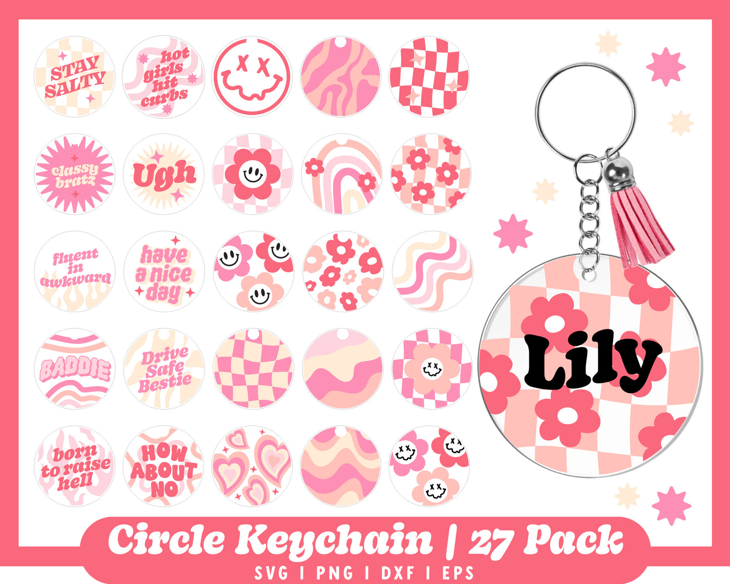 Circle Keychain SVG Bundle | 27 Pack