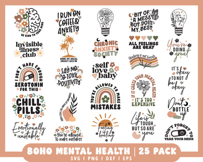 Boho Mental Health Quote Bundle | 25 Pack