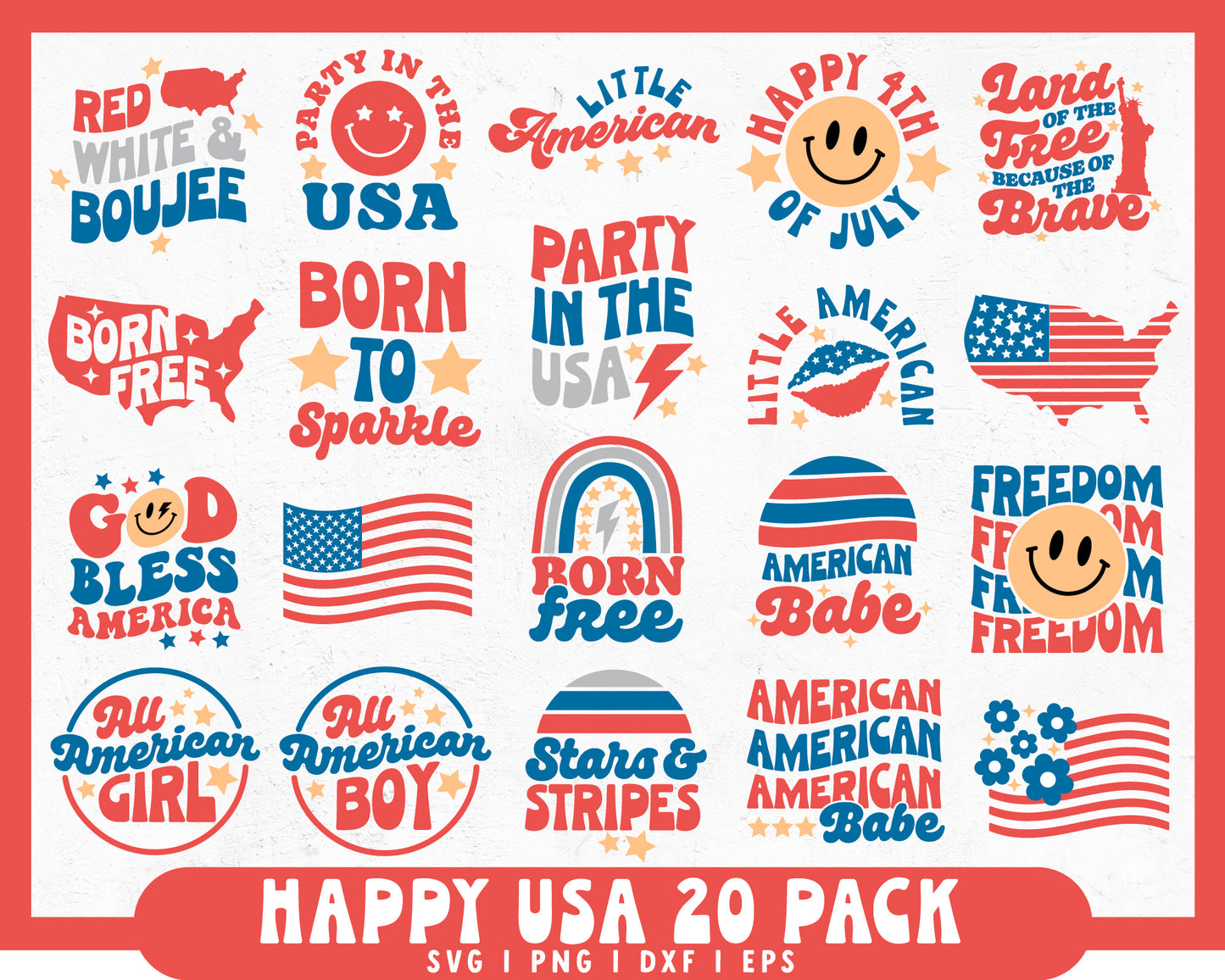 Happy American SVG Bundle | Retro USA SVG 20 Pack Bundle