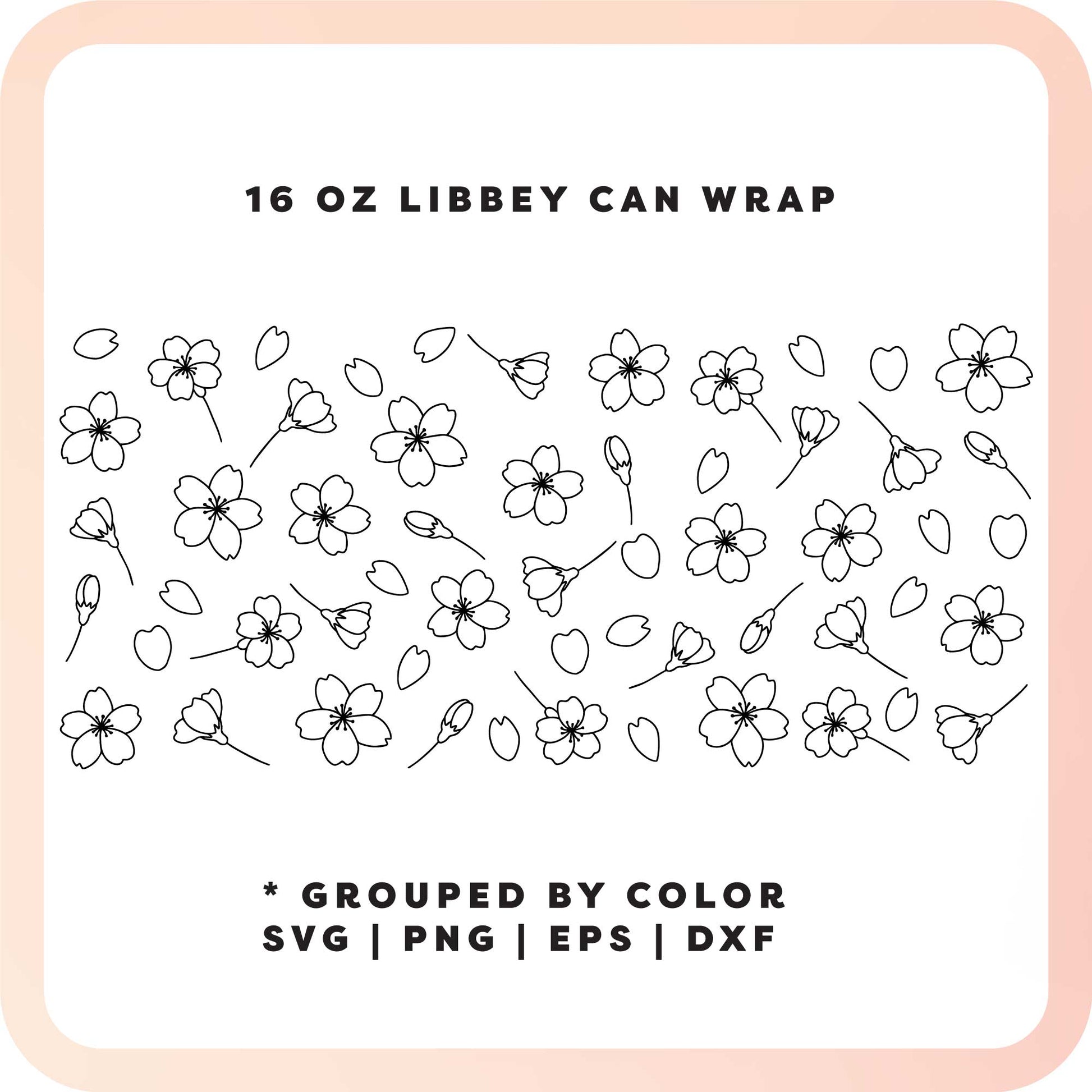 16oz Libbey Can Cup Wrap SVG | Cherry Blossom SVG