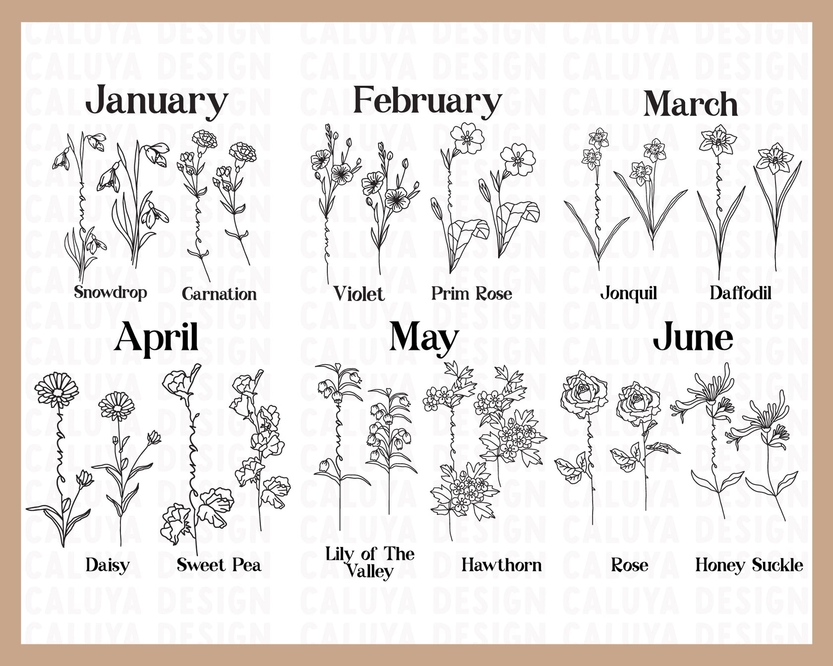 Birth Flower Bundle | Single Stem & Split Stem Pack – Caluya Design