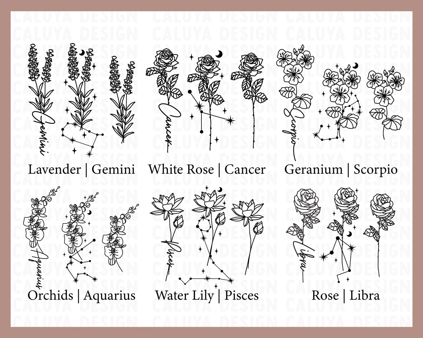 Zodiac Flower SVG Bundle | Birth Month Flower SVG Bundle