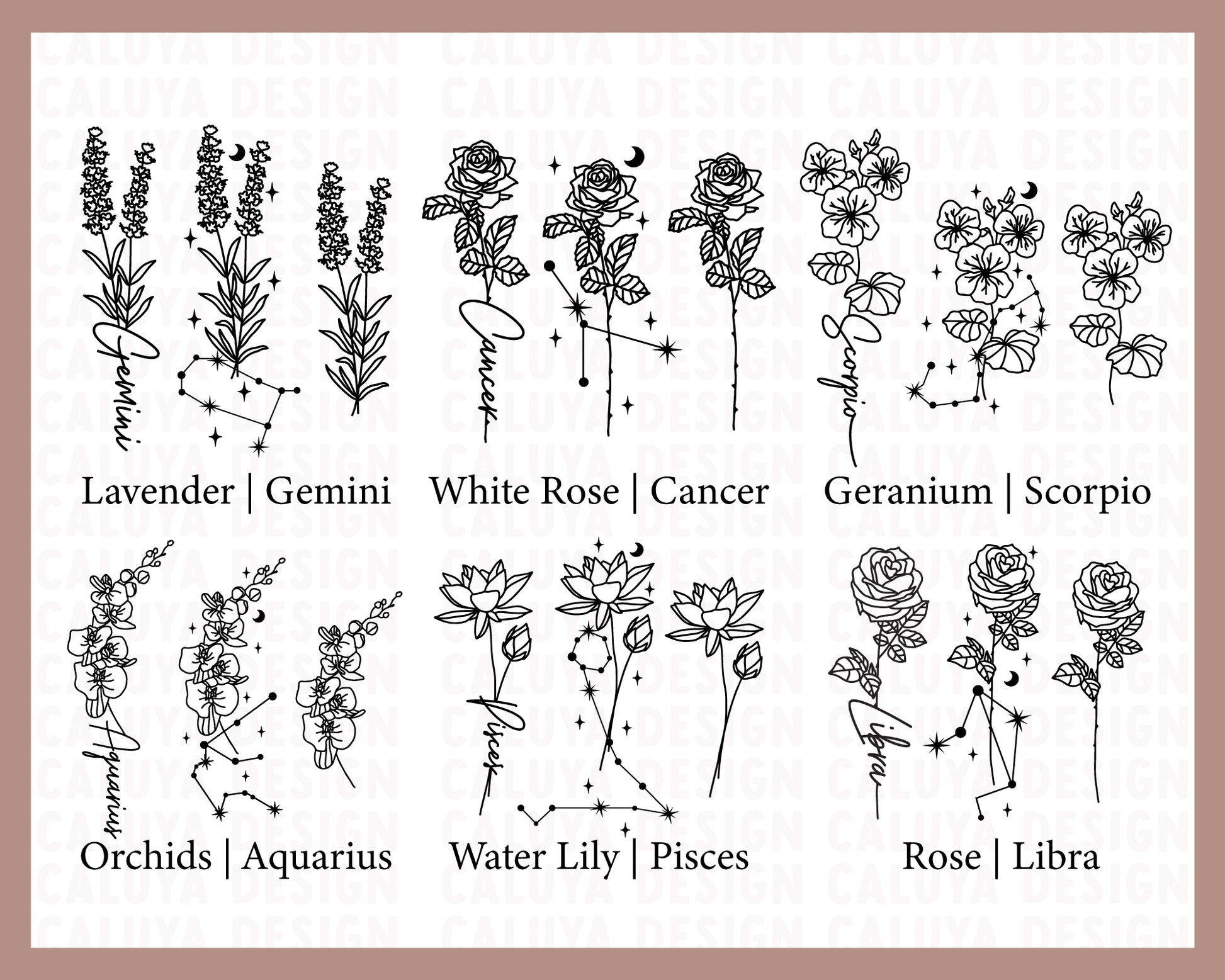 Birth Month Flower Metal Design Stamps, Set of 12 Flowers