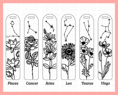 Floral Zodiac Bookmark SVG | 12 Pack