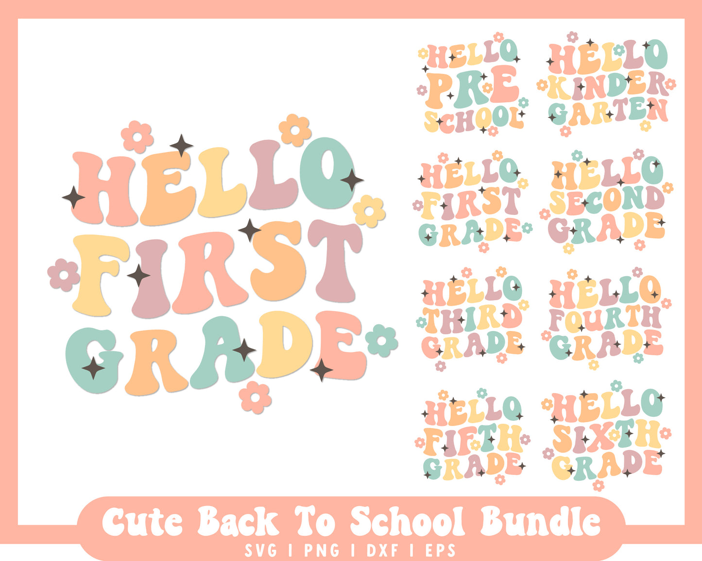 Pastel Groovy Back To School SVG | 8 Pack