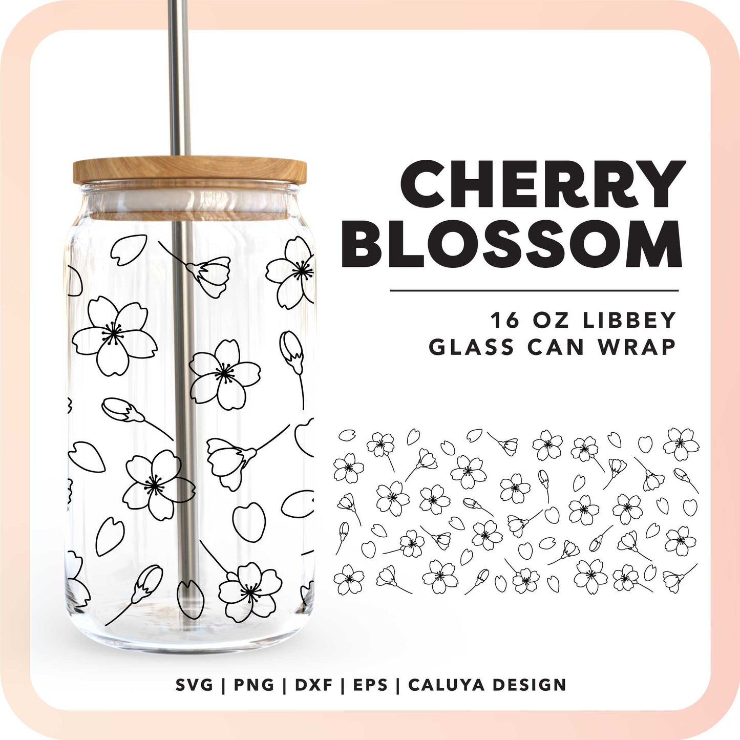 16oz Libbey Can Cup Wrap SVG | Cherry Blossom SVG