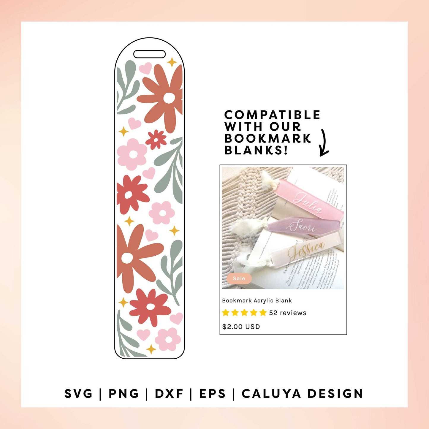Bookmark Template SVG | Heart with Flower SVG