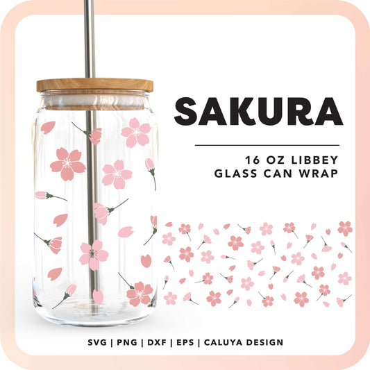 16oz Libbey Can Cup Wrap SVG | SAKURA | Cherry Blossom SVG