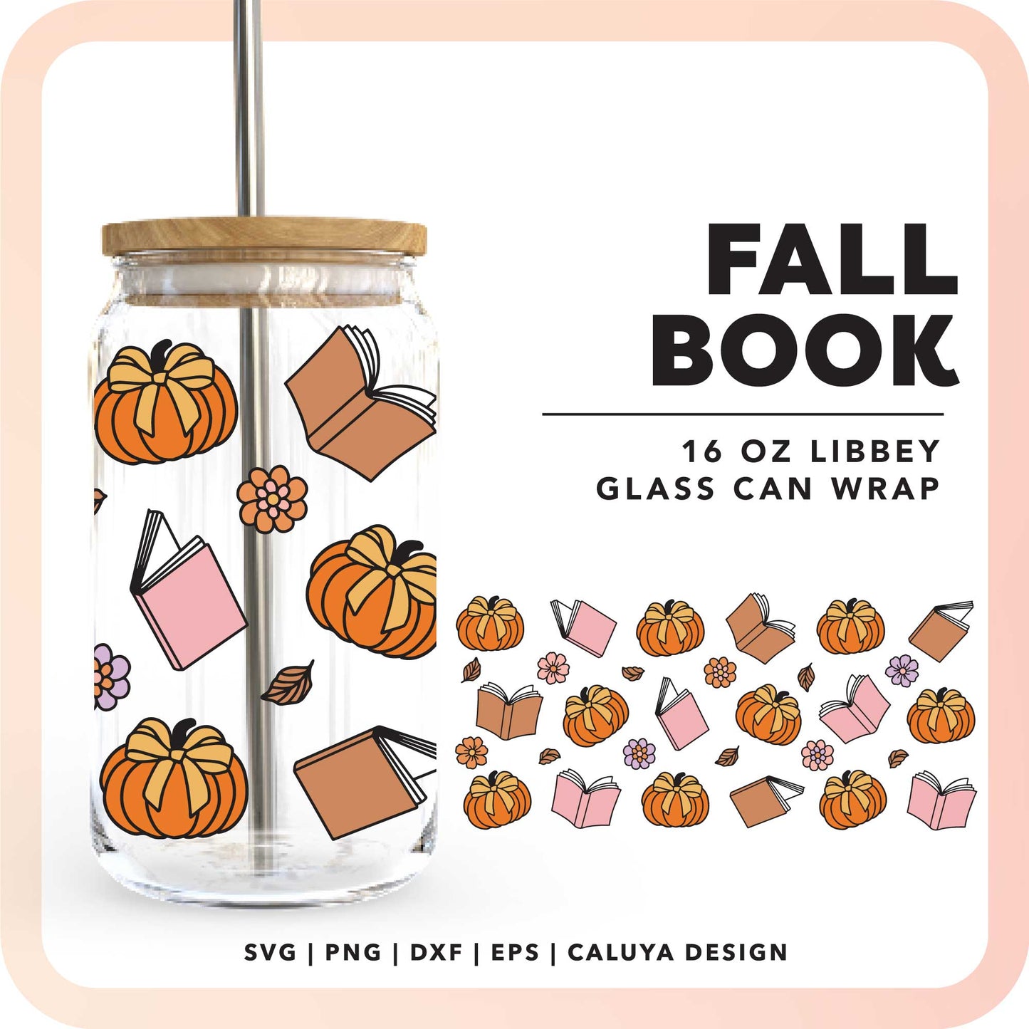 16oz Libbey Can Wrap SVG | Fall Book SVG