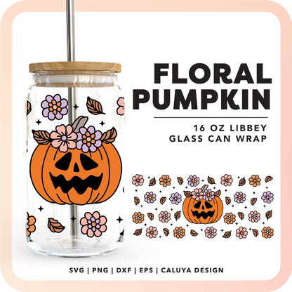 16oz Libbey Can Wrap SVG | Floral Pumpkin SVG