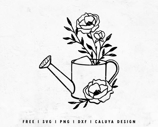 FREE Floral Watering Can SVG | Line Art SVG
