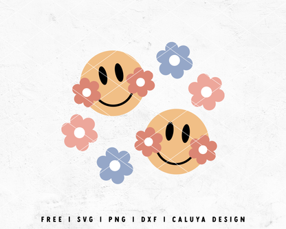 FREE Happy Flower Face SVG | Retro Cute Smiley SVG Cut File for Cricut, Cameo Silhouette | Free SVG Cut File
