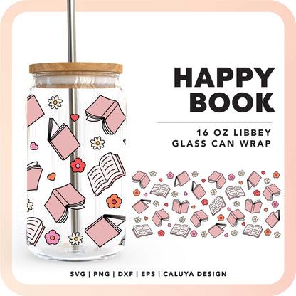 16oz Libbey Can Cup Wrap SVG | Happy Book SVG