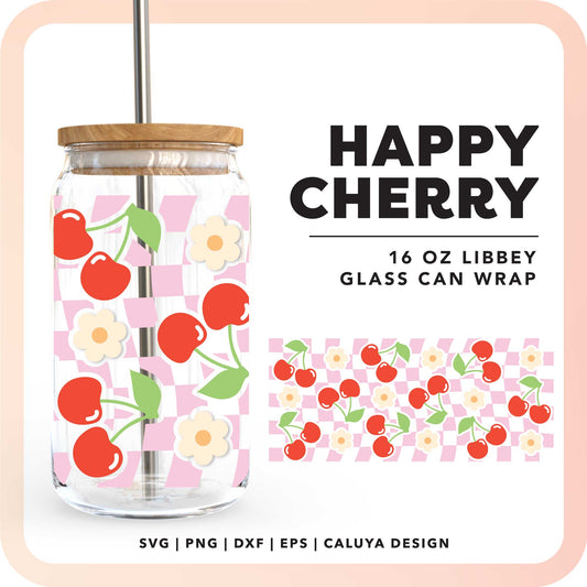 16oz Libbey Can Cup Wrap SVG | Happy Cherry SVG