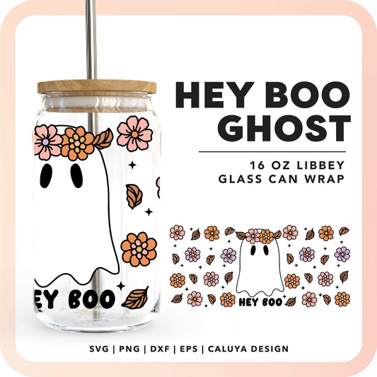 16oz Libbey Can Wrap SVG | Hey Boo Ghost SVG