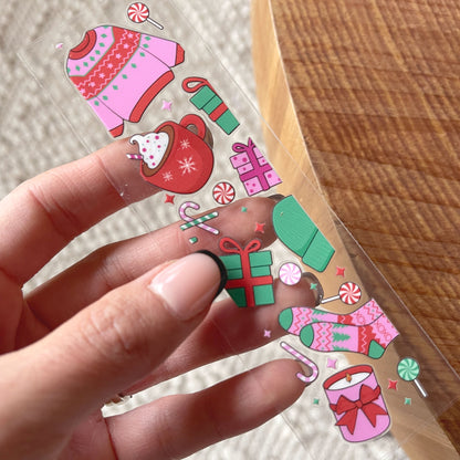 [ Double Sided ] Bookmark UV DTF Decal | Pink Christmas