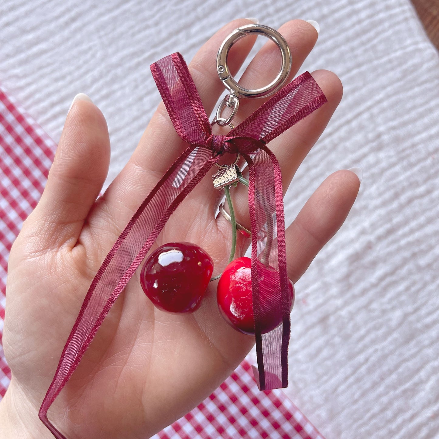 Red Bow & Cherry Keychain