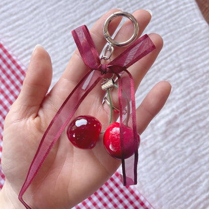 Red Bow & Cherry Keychain