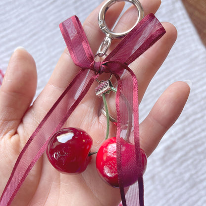 Red Bow & Cherry Keychain