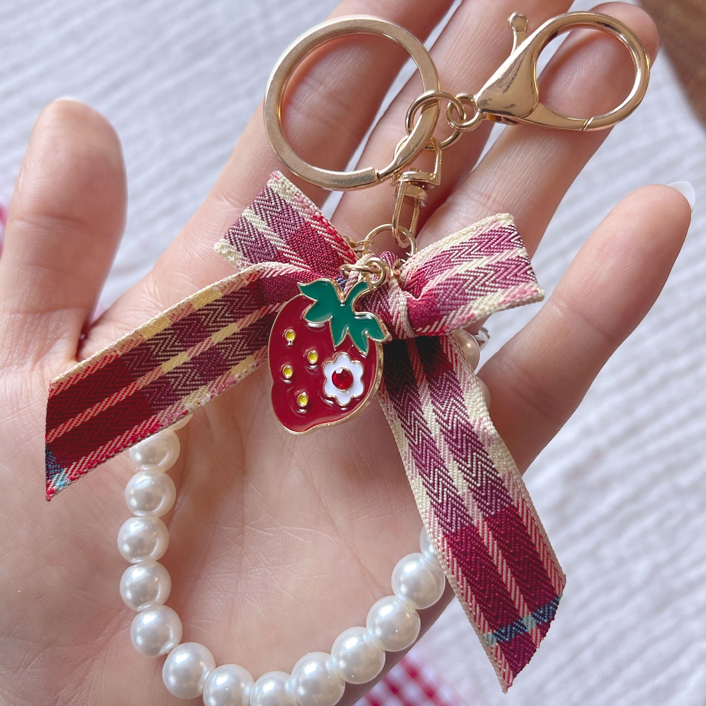 Bow & Strawberry Wristlet