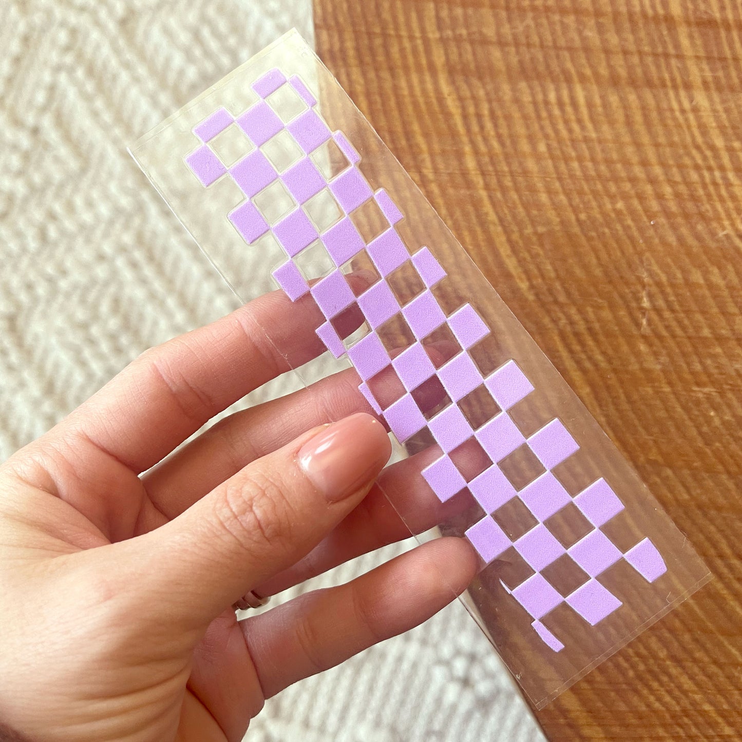 [ Double Sided ] Bookmark UV DTF Decal | Wavy Amethyst Checkered