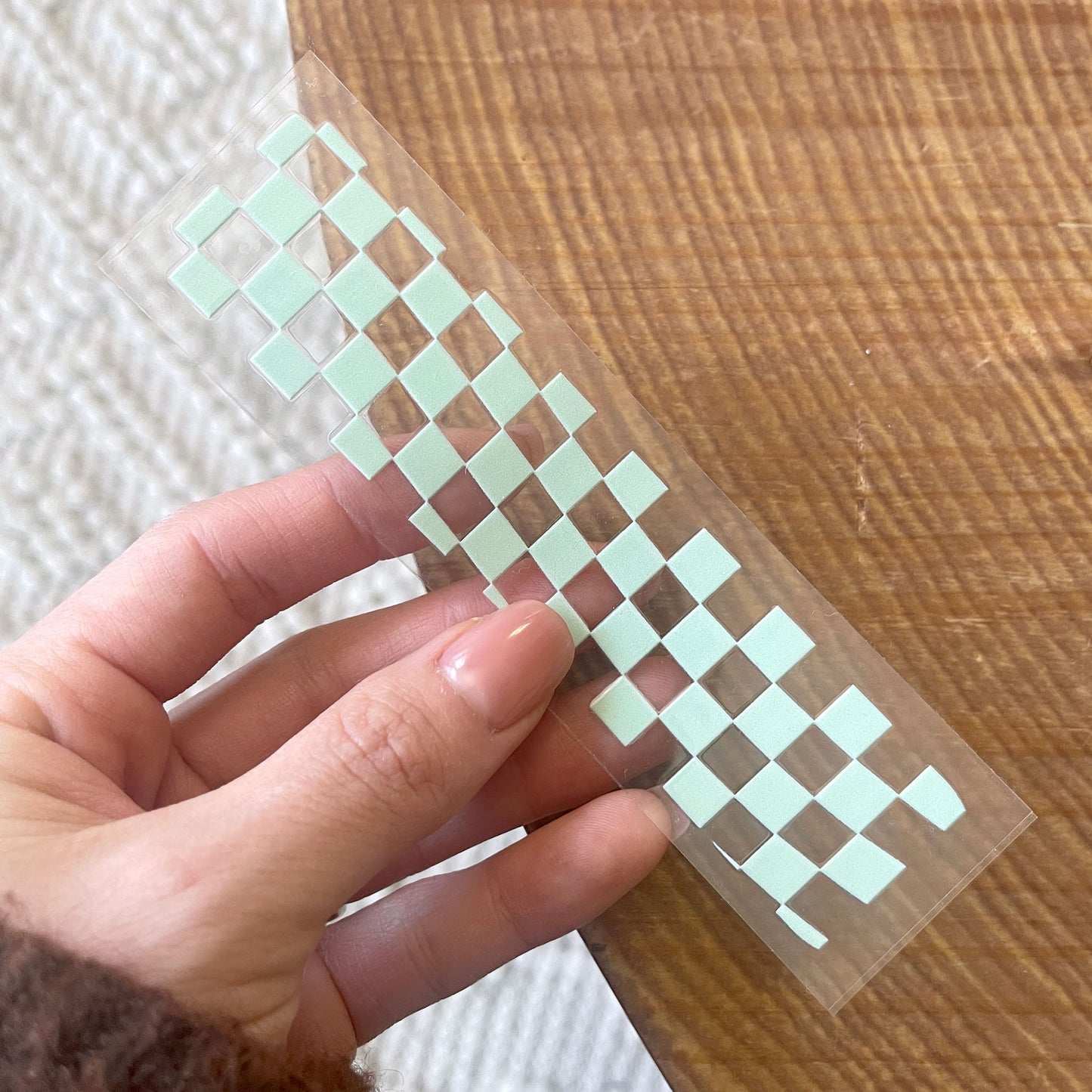 [ Double Sided ] Bookmark UV DTF Decal | Wavy Matcha Checkered