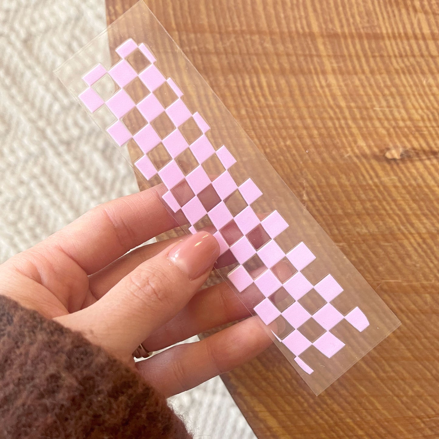 [ Double Sided ] Bookmark UV DTF Decal | Wavy Blush Checkered