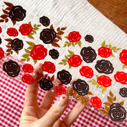 [ Double Sided ] 16oz Cup UV DTF Decal | Red & Black Rose