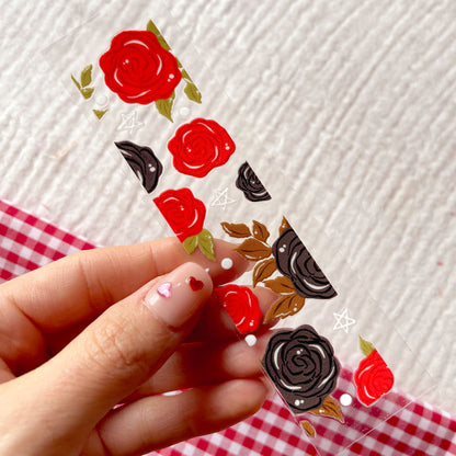 [ Double Sided ] Bookmark UV DTF Decal | Red & Black Rose