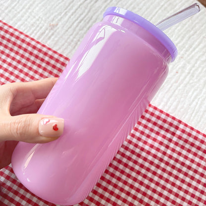 16oz Glass Can with Plastic Lid and Glass Straw | Solid Lavender